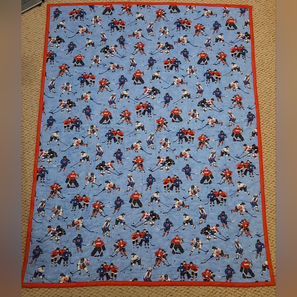 CANADA Hockey Quilt For Kids! 36x48. Reversible!